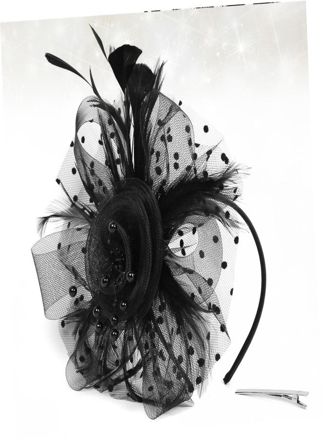 DMDENT Fascinator Hats for Women, Flower Feathers Headband Hat with Mesh Veil, Cocktail Tea Party Headwear, Vintage Ladies Hair Clip Fascinators for Party Wedding Halloween (Black) - Image 5